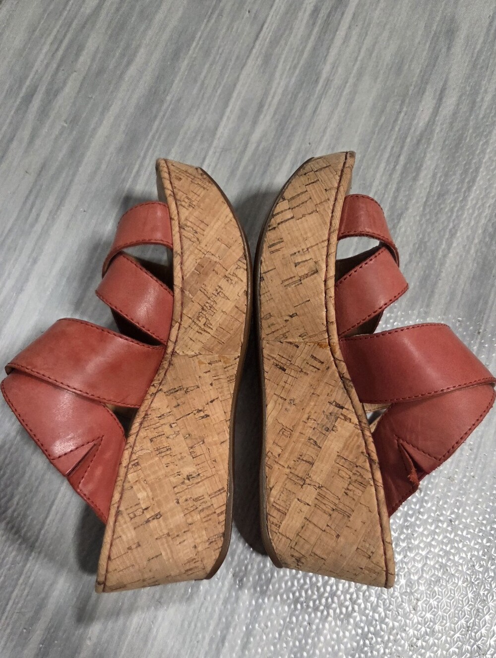 Born Marjorie Cork & Leather Wedge Slip-On Open Toe Sandals Coral Pink Size 7 - Picture 4 of 9